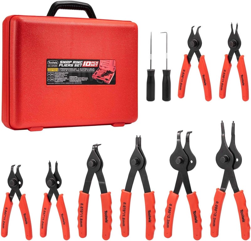 Toolwiz Snap Ring Pliers Set, 10 Pcs Internal & External Retaining Ring Circlip C Clip Pliers, Heavy Duty Bent Straight Automotive Tools, Include Hook, Pick, and Storage Case - Image 1